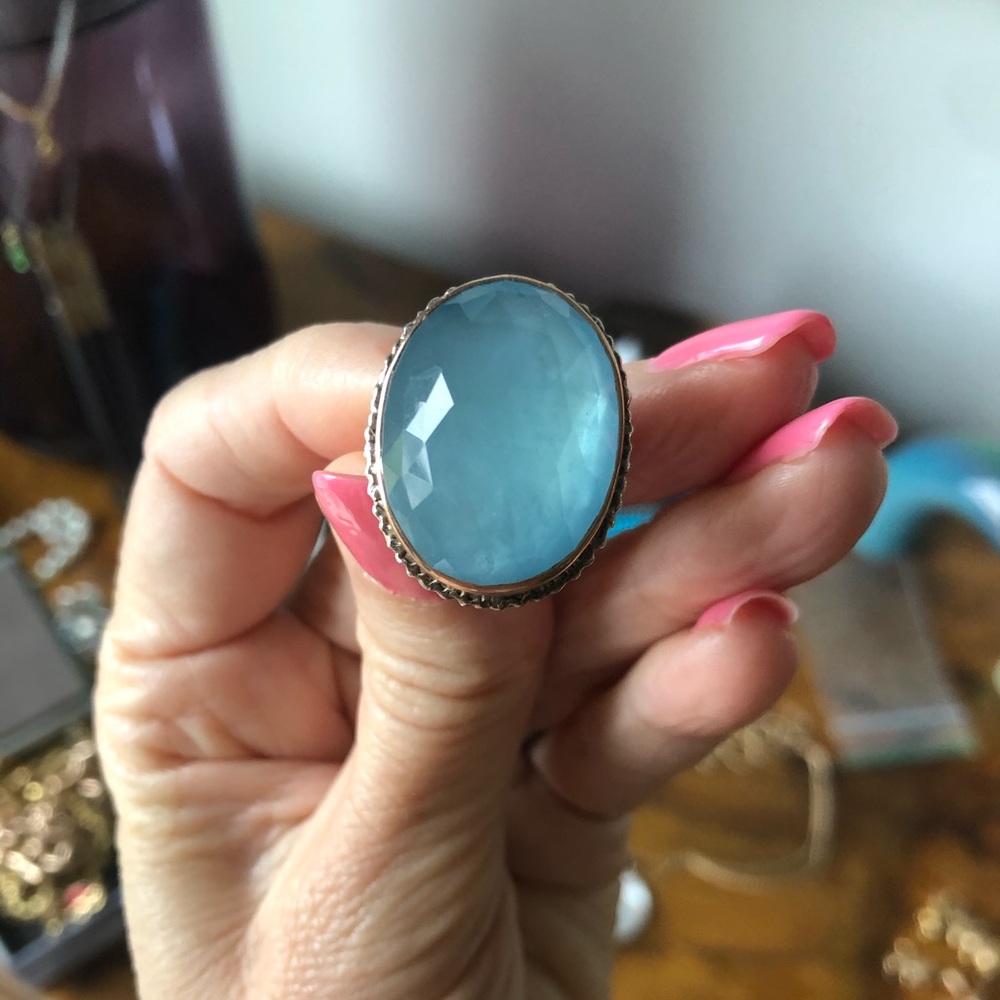 Jamie Joseph faceted aquamarine ring - sterling silver and 14k rose gold